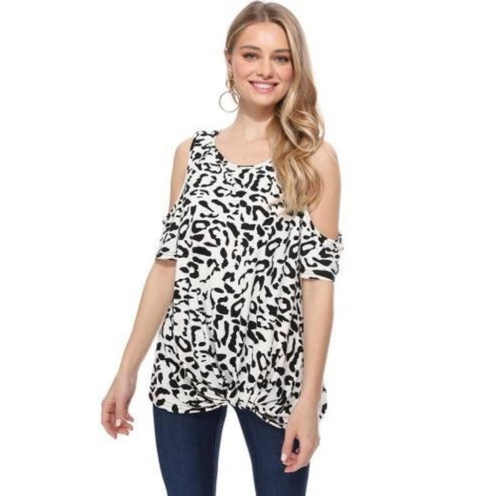 Leopard Print Cold Shoulder Top Large